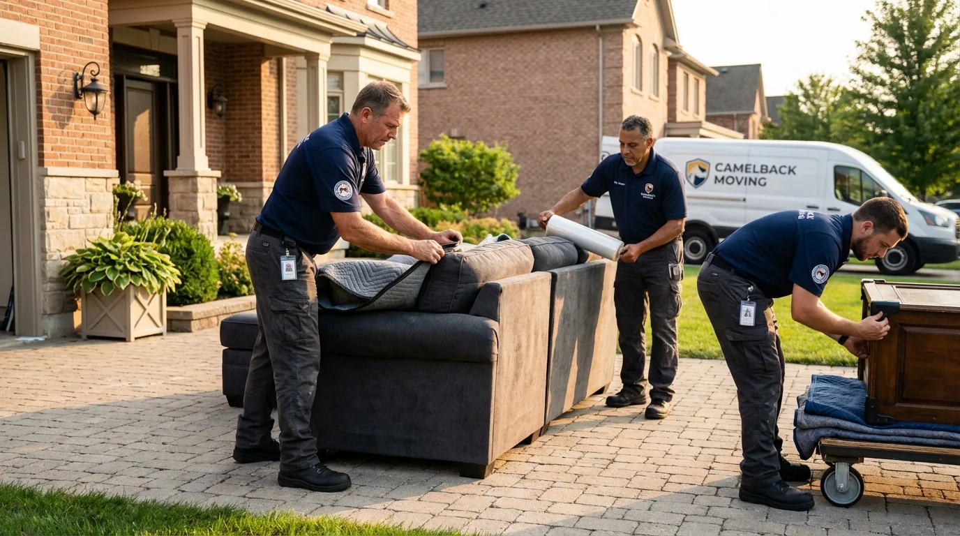 Large estate moving crew wrapping furniture in Amidon, ND